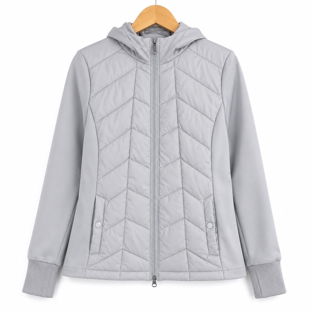Barbour Forecast Sweat Quilted Hybrid Hoodie Jacket Gray LOL0150GY11 Womens 8
